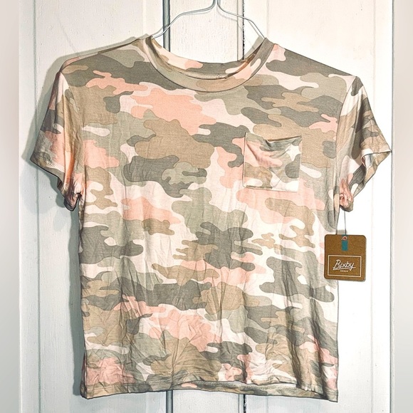 Pink Camo Soft Rayon Slouchy Pocket Crop Top Bixby Nomad Women’s Juniors Large - Picture 1 of 3